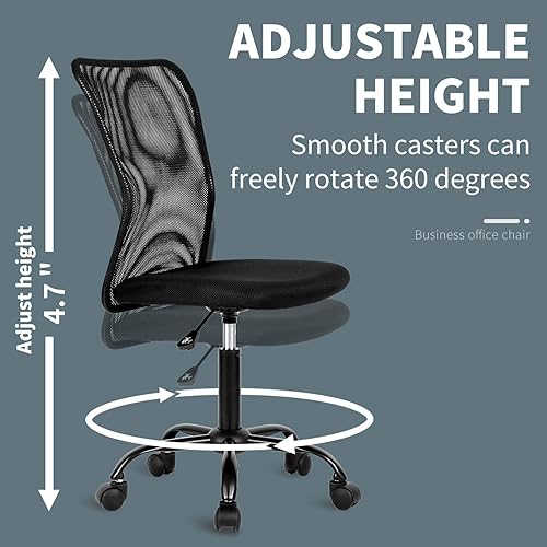 Miniatura 3 de Silla de oficina de malla, silla ergonómica para computadora, silla barata, sin brazos, altura ajustable, silla giratoria con soporte lumbar para