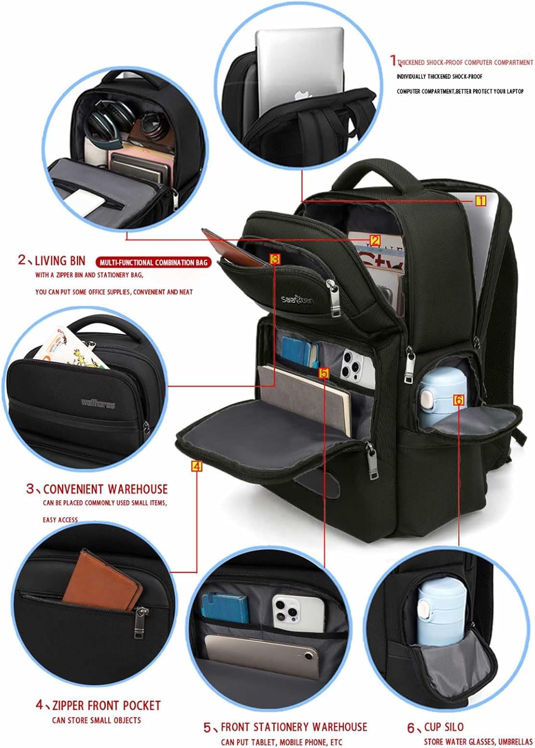 Men's Multilayer Backpack Business Casual Large Capacity Multifunctional Laptop Bag (Grey) - Image 5