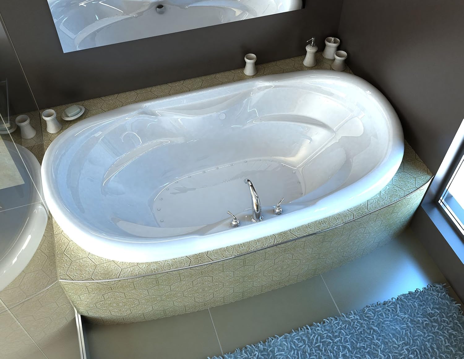 Giotto 41 x 70 Oval Air Jetted Drop-In Bathtub with Center Drain - Left Pump