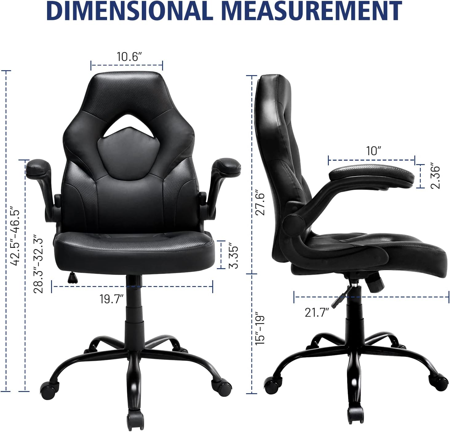 Home Office Chair, Ergonomic Computer Chairs with Flip-up Armrests, PU Leather Swivel Rolling Task Desk Chair, High Back Managerial Executive Chairs, Black… : Office Products