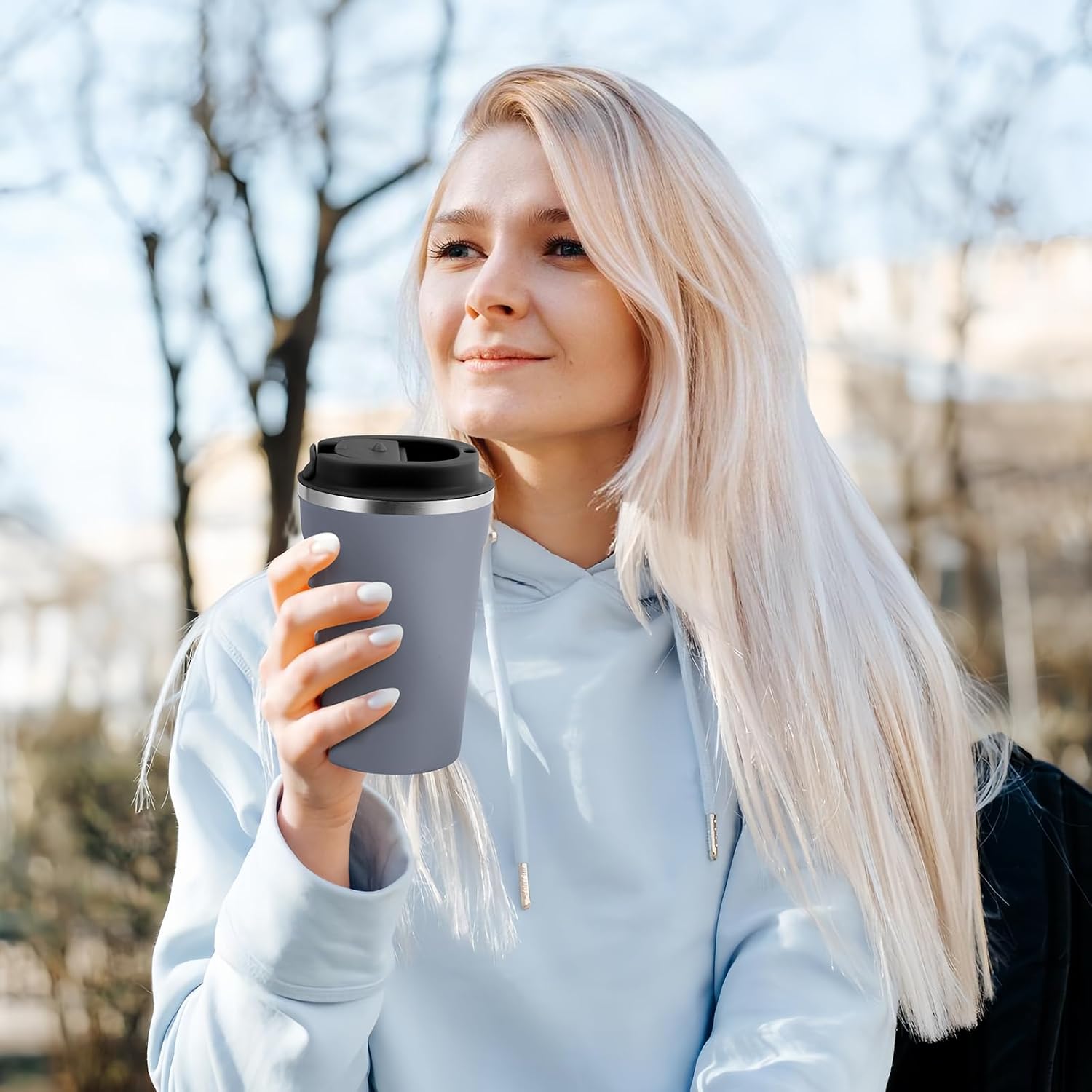 Volhoply 12 oz Double Wall Insulated Vacuum Travel Coffee Mug with Flip Lid Bulk 8 Pack,Reusable Stainless Steel Leak Proof Coffee Cup,Portable Cafe Thermal Tumbler for Hot Drinks(Assort Color,8 Set) - Image 7