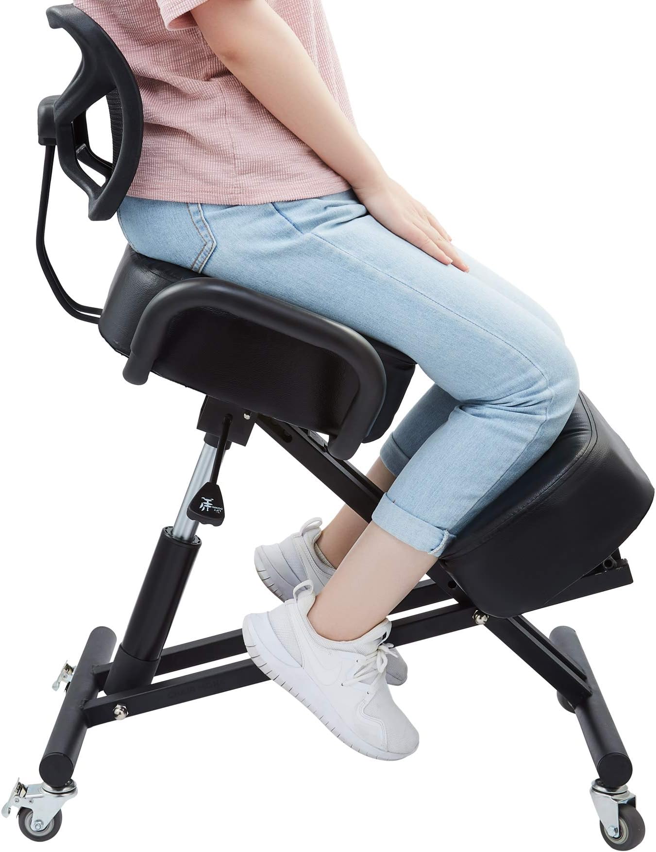 Kneeling Chair with Back Support | Ergonomic Office Chair for Home or Office Desk | Adjustable Posture-Improving Desk Chair with Wheels and Thick Cushions, Black