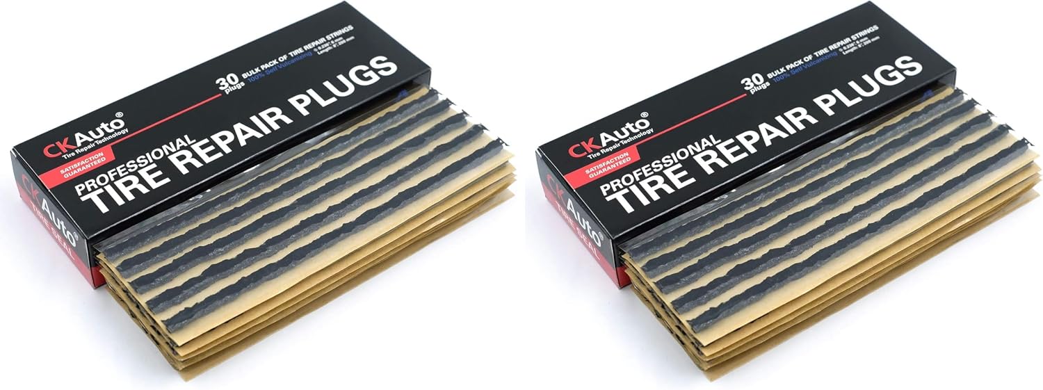 CKAuto 30pcs 8" Black Tire Repair Strings, Automotive Tool Tire Repair Plugs for Tubeless Off-Road Tires Car, Bike, ATV, UTV, Wheelbarrow, Mower (Pack of 2)