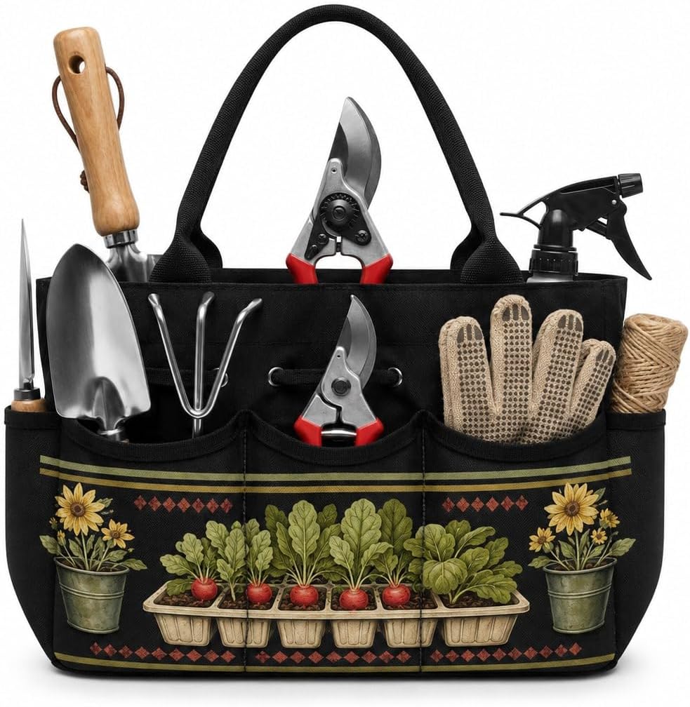 Seedling Tray Watercolor Garden Tool Bag Organizer for Patio in Spring