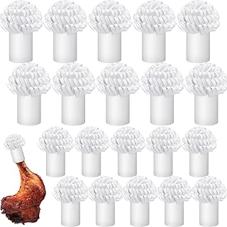 Dianelhall 20 Pieces Decorative Paper Frills for Turkey Leg Holder Lamb Pork Chop Frills Small Chicken Wrapping Holders for Turkey Legs, Rib Roast(White)