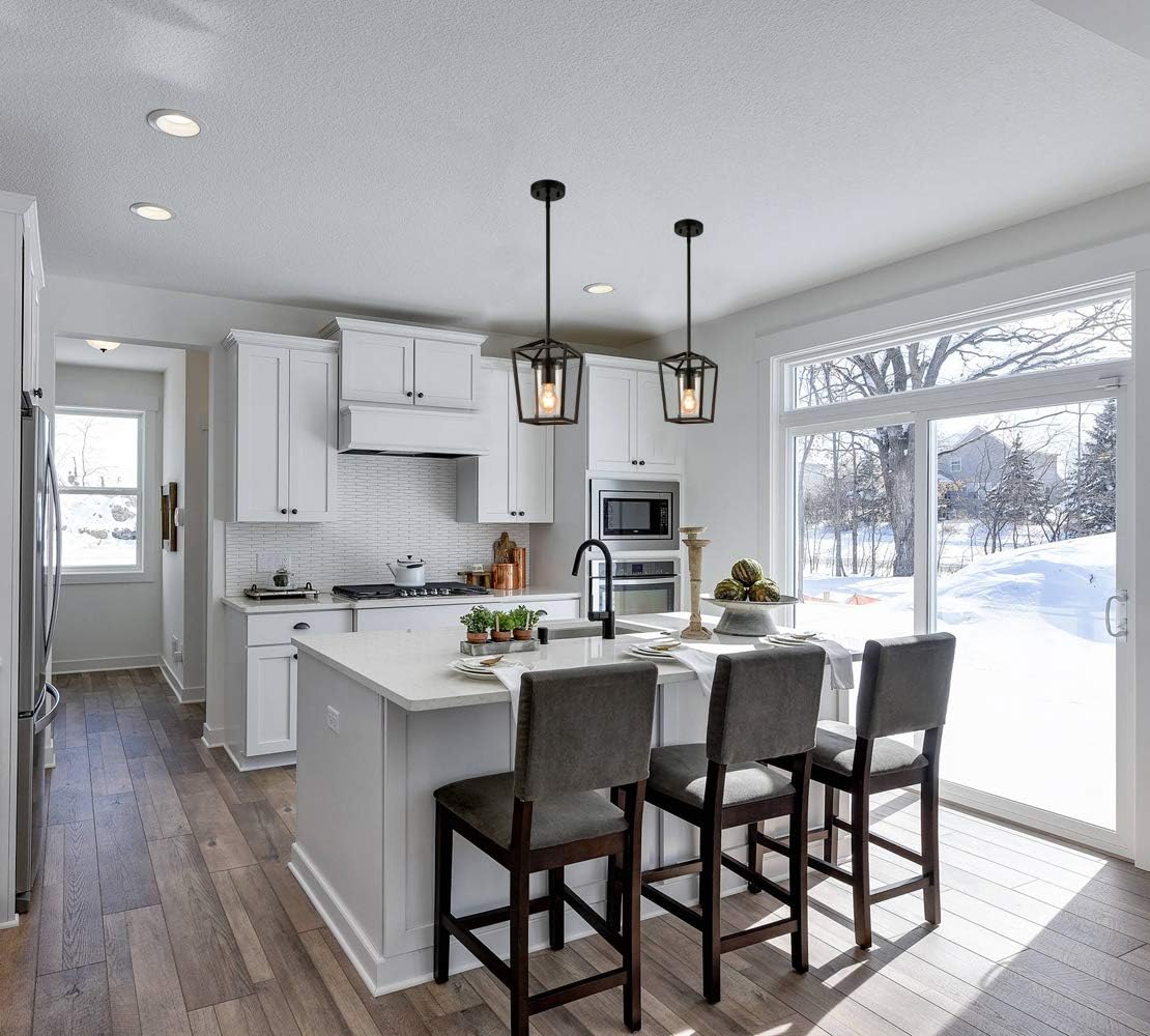 Super Cheap 🛒 Industrial Black Pendant Lighting Vintage Cage Hanging Light with Clear Glass Cylinder Shade