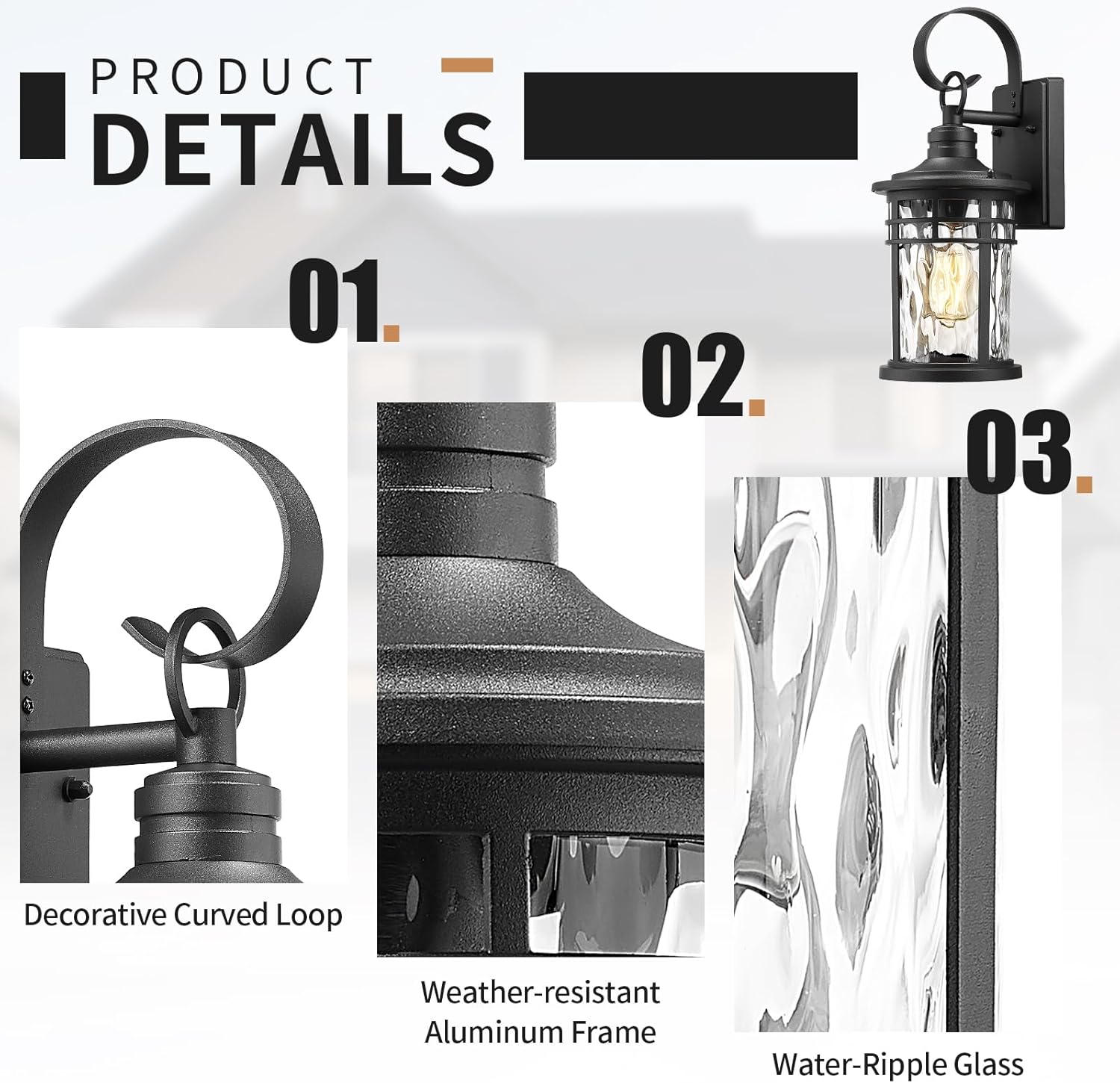 Darkaway Outdoor Wall Lights,Exterior Lighting Fixtures Wall Mount Porch Lights Waterproof Outdoor Sconce with Water Ripple Glass for House Patio Hallway Garage