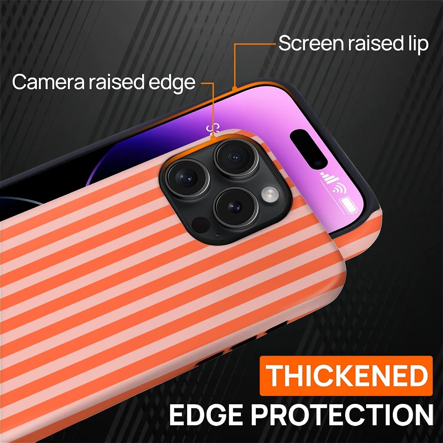 for iPhone 16 Pro Max Case,Compatible with MagSafe,Cute Striped Phone Case Shockproof Soft TPU and Hard PC Protective Phone Cover for Women Girls,Orange Beige Stripes image 2