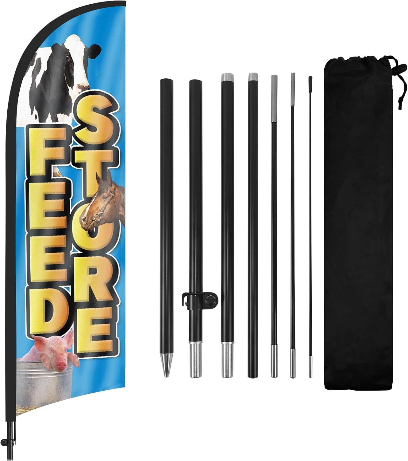 Feed Store Advertising Swooper Flags Banners, Feed Store Feather Flags with Poles and Ground Stake, 8FT Advertising Feather Flags Sign for Feed Store Business