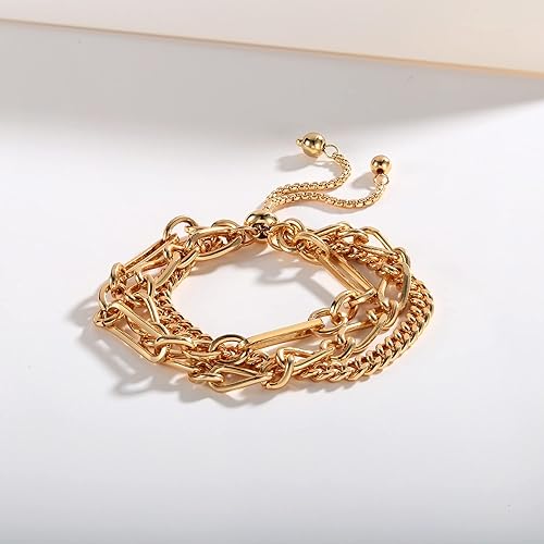 Miniatura 5 de Pulseras de oro de 14 quilates para mujer, pulsera deslizante ajustable para mujer, pulsera de cadena de oro