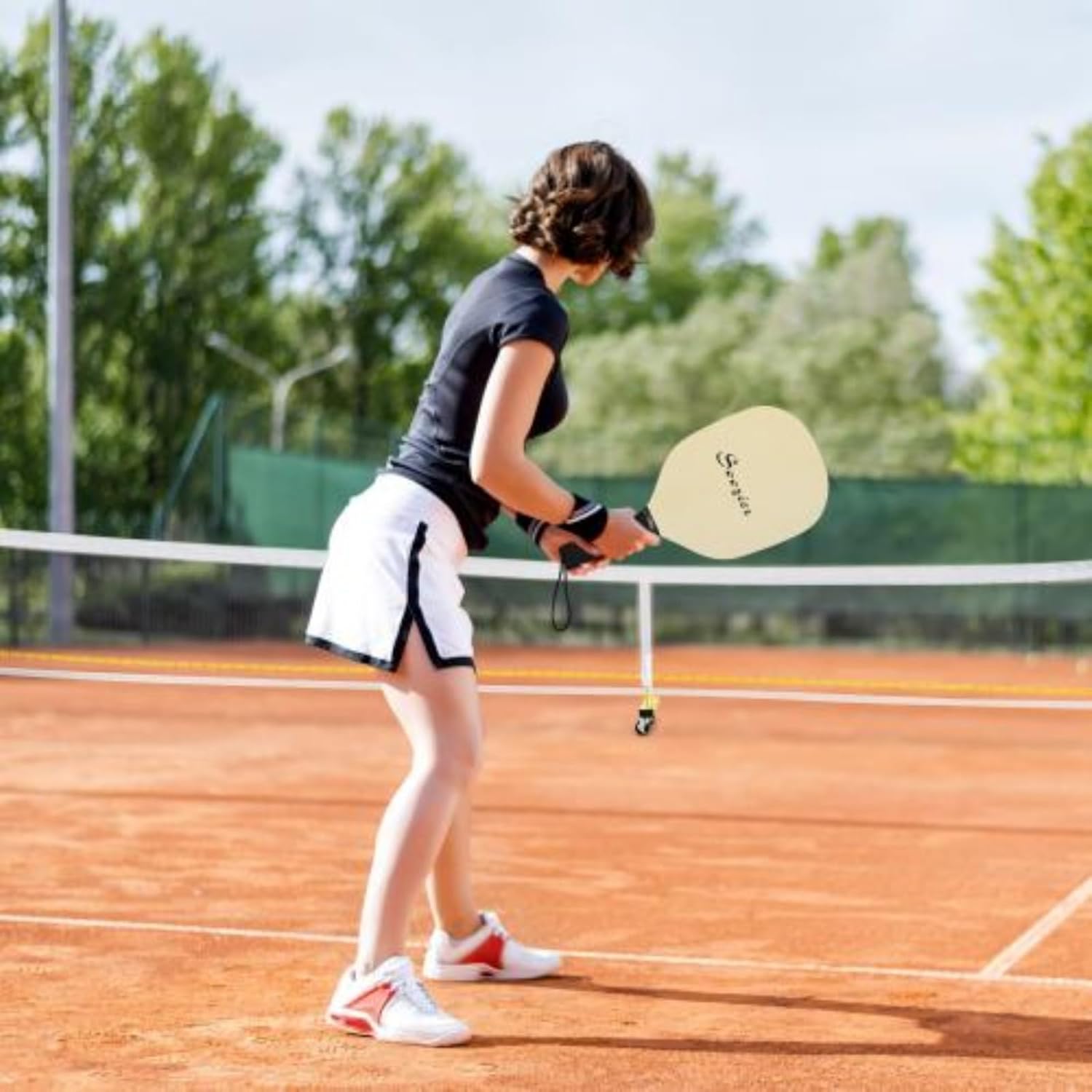 Pickleball Set, 22-Foot Portable Lane Pickleball Net, Badminton Net with Net, Court Markers and Wheels, with 4 Pickleball Paddles, 8 Pickleballs and 1 Carrying Bag