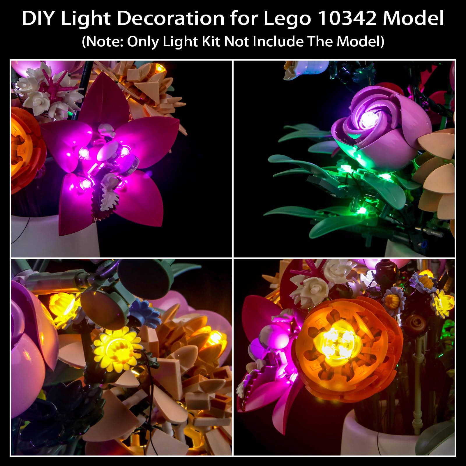 Zestaw oświetlenia LED do Lego 10342 – do pięknych różowych bukietów kwiatów, model DIY, niestandardowe światła (model nie jest dołączony)