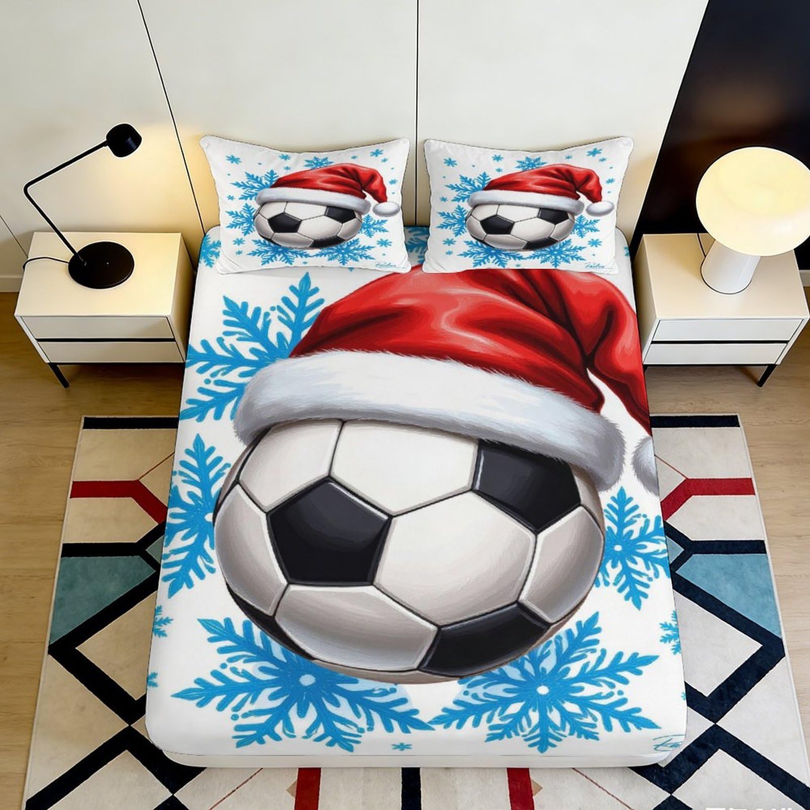 Jqzkxnhpbr Style-4 3D Printed Christmas Soccer Fitted Sheet Microfiber Soft Breathable Santa Hat Bed Cover For Bedroom Dorm Decor 90X200x25cm