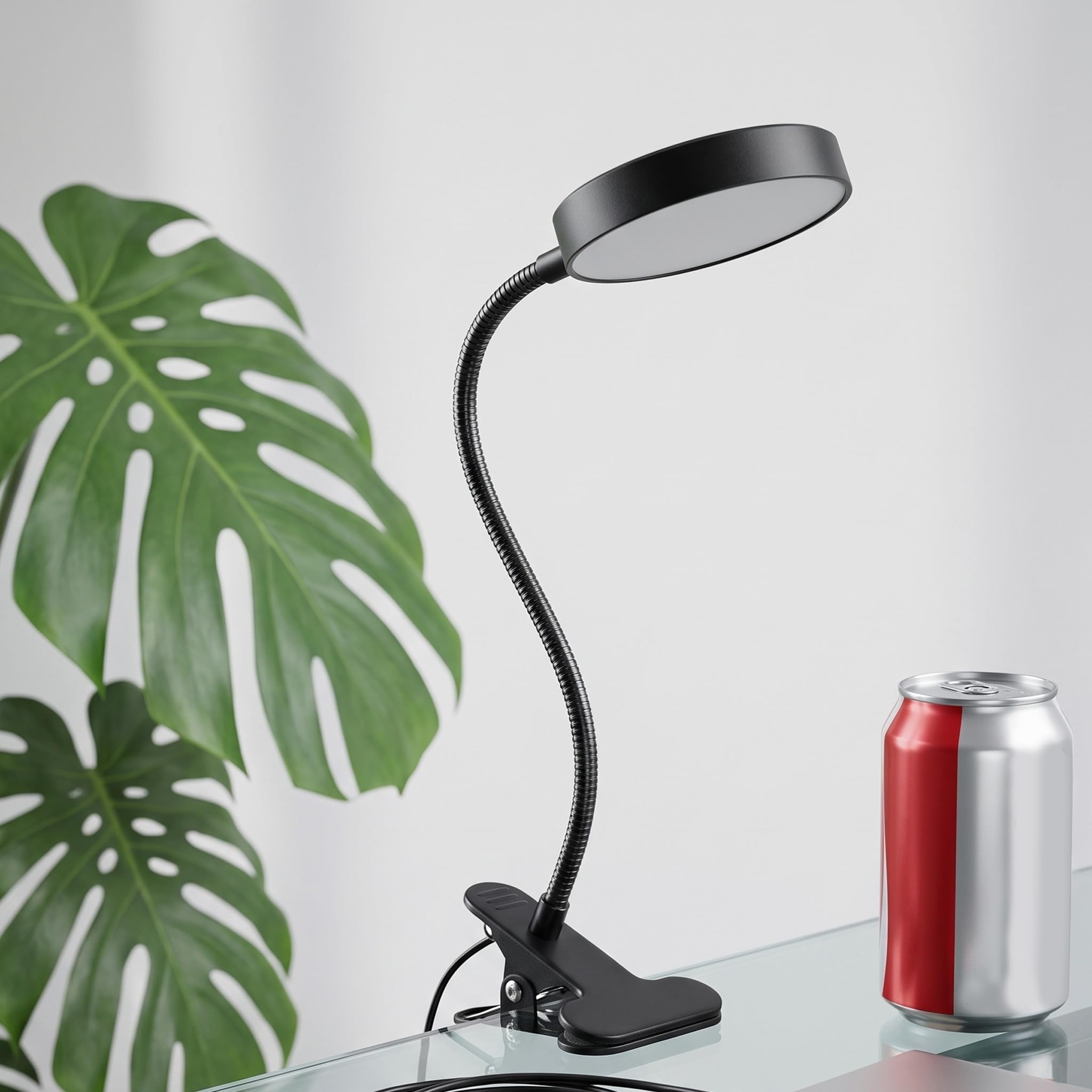 Operitacx Lámpara de lectura con clip para el cuidado de los ojos - 3 modos de luz, 10 niveles de brillo regulables - Lámpara de escritorio con clip de cuello de cisne flexible de 360° para