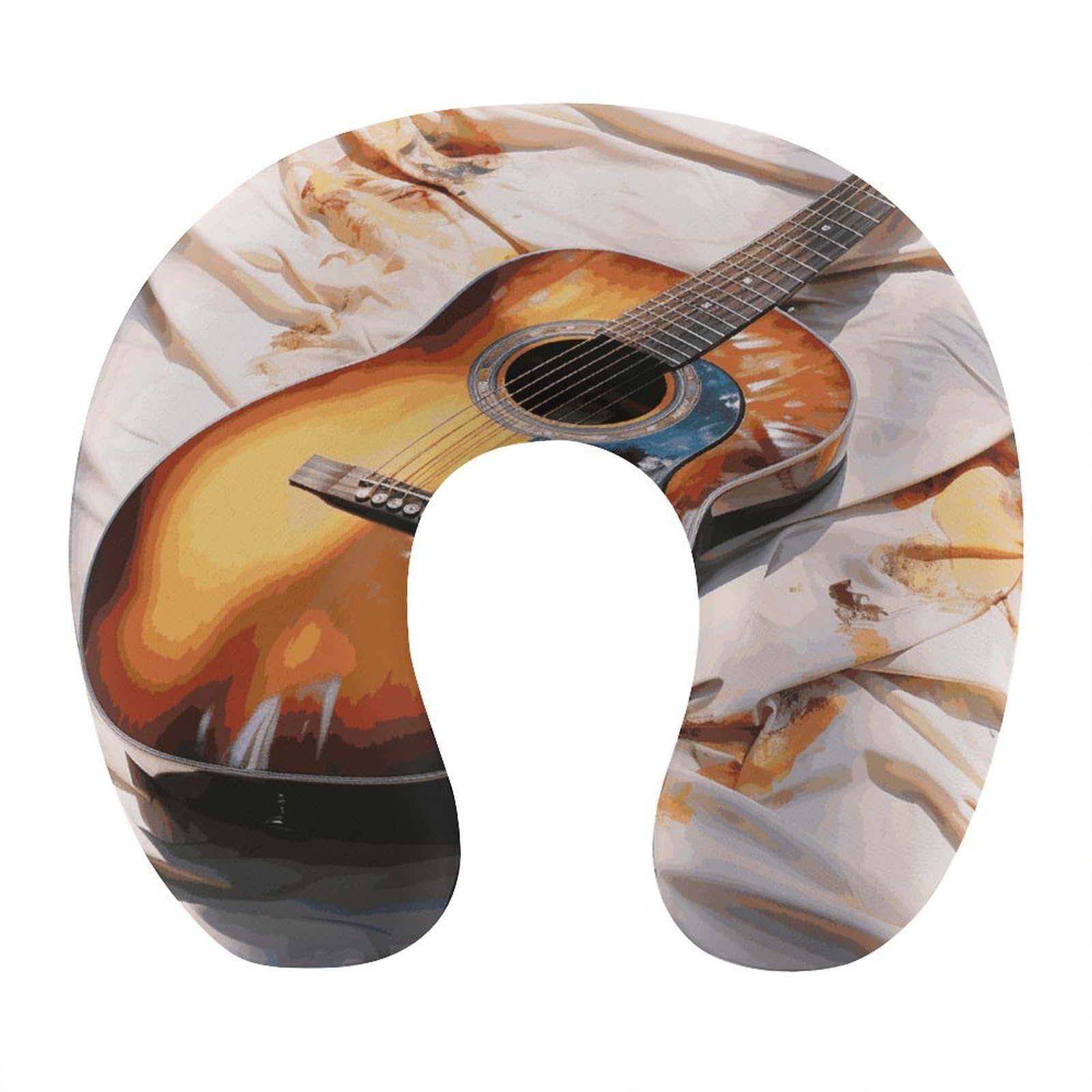 VstaDank Watercolor Acoustic Guitar Neck Pillow Soft Comfortable Travel U Shaped Pillows Portable Pillows for Shoulder Memory Foam Head Support Pillow for Airplane Car Home Office