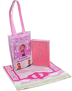 ihvan online, Muslim Prayer Rug for Kids, Prayer Beads, Holy Quran, Kids Prayer Mat, Worship Bag, Praying Mat Set for Islamic Gifts, Soft Salah Mat Carpet for Travel, Design Janamaz Sajadah, Pink Bag