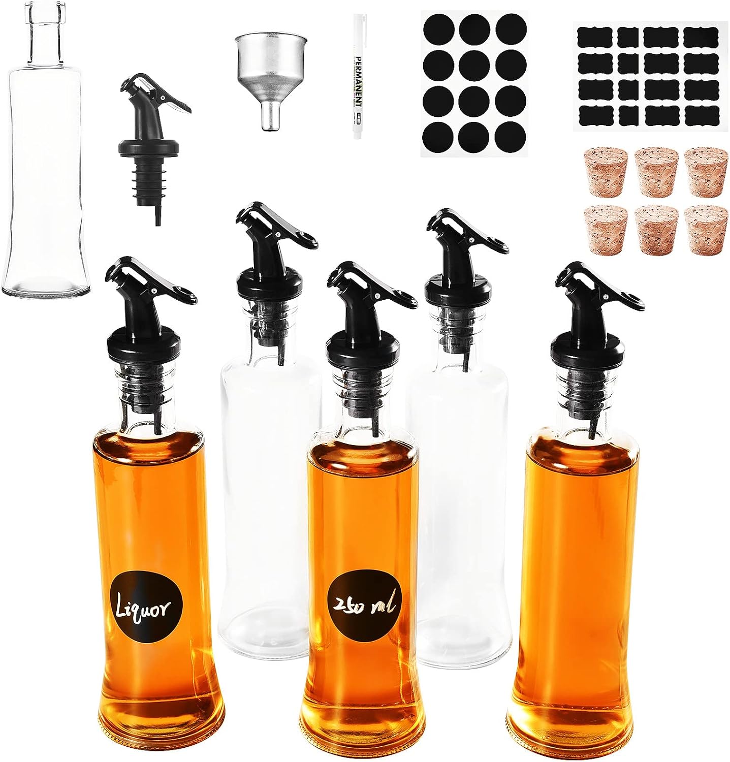 ROSNONG Olive Oil Dispenser Round 250ml Oil & Vinegar Bottles，Oil