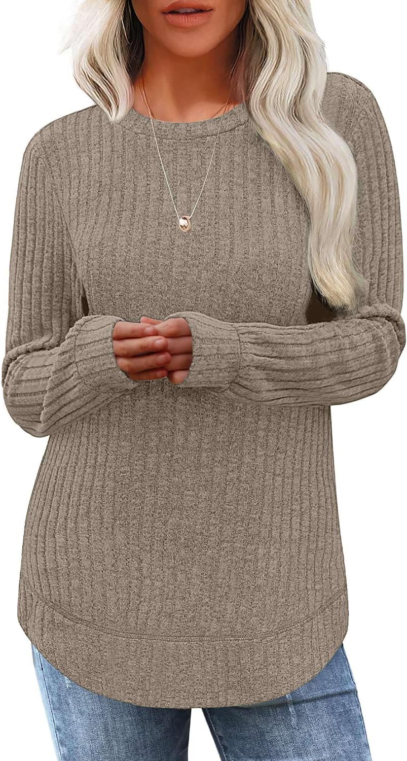 JUSTFASHIONNOW Womens Long Sleeve Shirts Trendy Sweaters Lightweight 2025 Casual Crewneck Fall Tunic Tops Loose Fit Dressy - Image 2