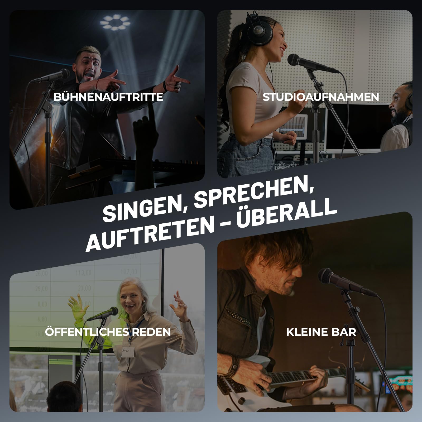 Phenyx Pro Dynamisches Gesangsmikrofon XLR ON/Off PM-25S | Kabelmikrofon, Niere, 5 m XLR-Kabel, Ein/Aus-Schalter, Mikrofonhalter, Tasche, Gesang, Bühne, Studio