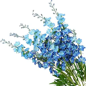 5pcs Blue Delphinium Artificial Flowers, 33" Silk Larkspur Faux Flower with Long Stem Fake Bouquet for Tall Floor Vase Kitchen Home Indoor Hyacinth Floral Plant 4th of July Centerpiece Decor