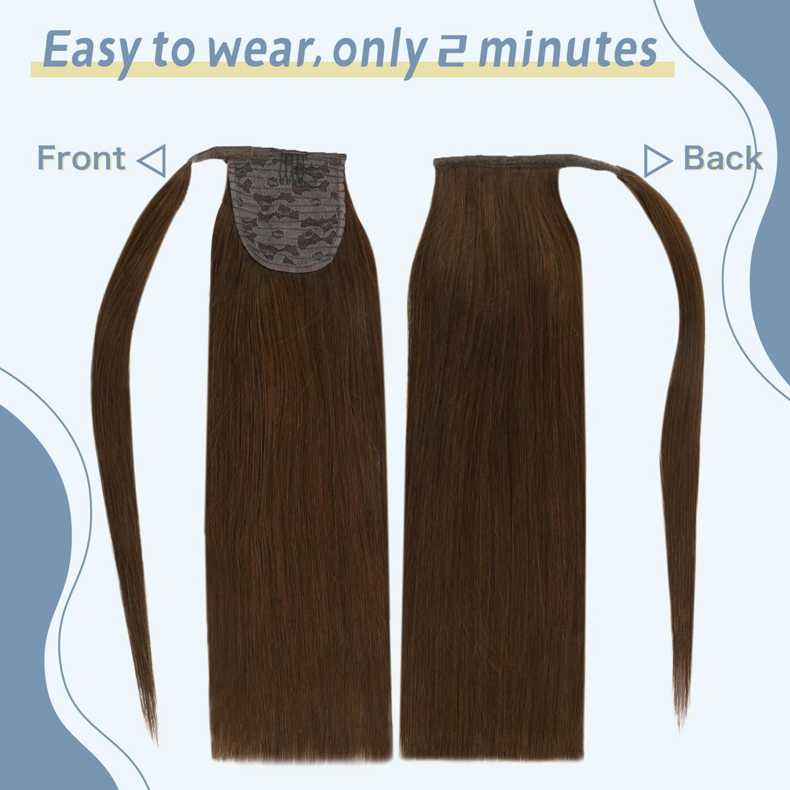 Fshine Extension Capelli Veri Coda Di Cavalli 35CM 70G Coda Pony Capelli Veri Extension Marrone Medio Coda Capelli Umani Veri Coda Capelli Extension Veri #4