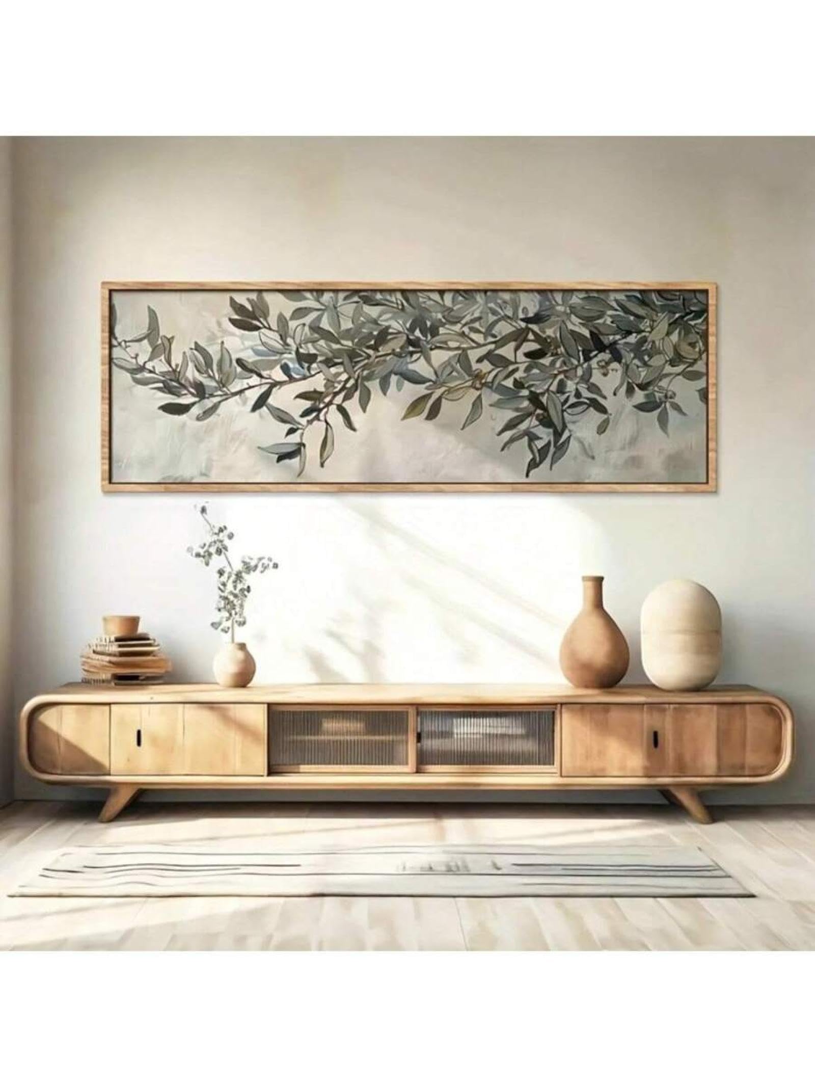 lianyibo Lienzo moderno de rama de olivo pintura artística para pared con luz y sombras naturales decoración minimalista para sala de estar y dormitorio marco de 40 x 120 cm