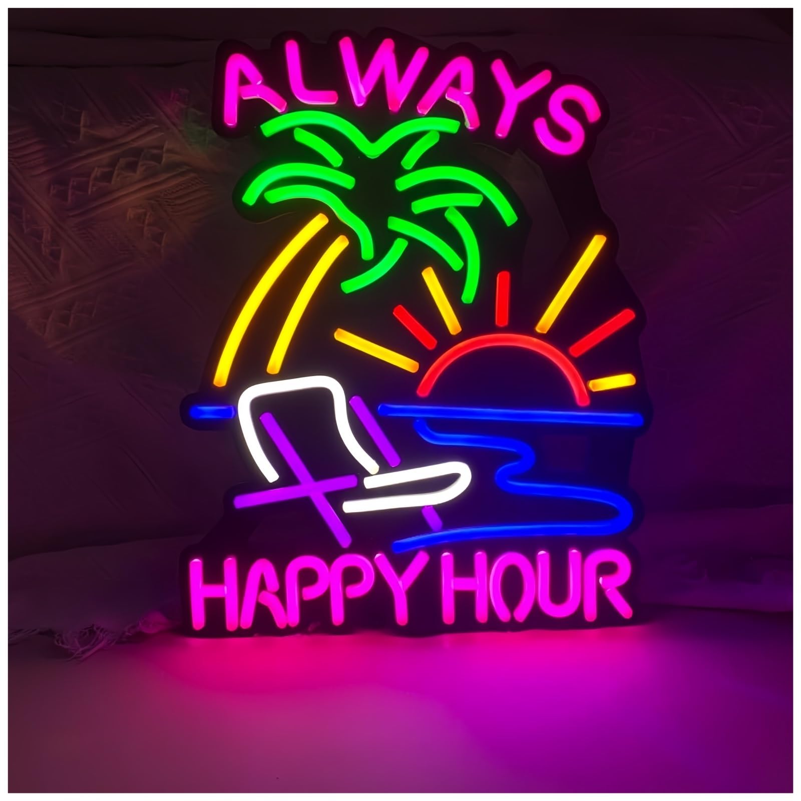 Jovarel Neon Light Neon Wall Sign Dimmable Happy Hour Lights for Bar Pub Game Room Beach Party Celebratory Gift