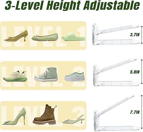 Miniatura 4 de Organizador de ranuras ajustables para zapatos, paquete de 6 apiladores transparentes para zapatos, soporte para zapatos, ahorrador de espacio de