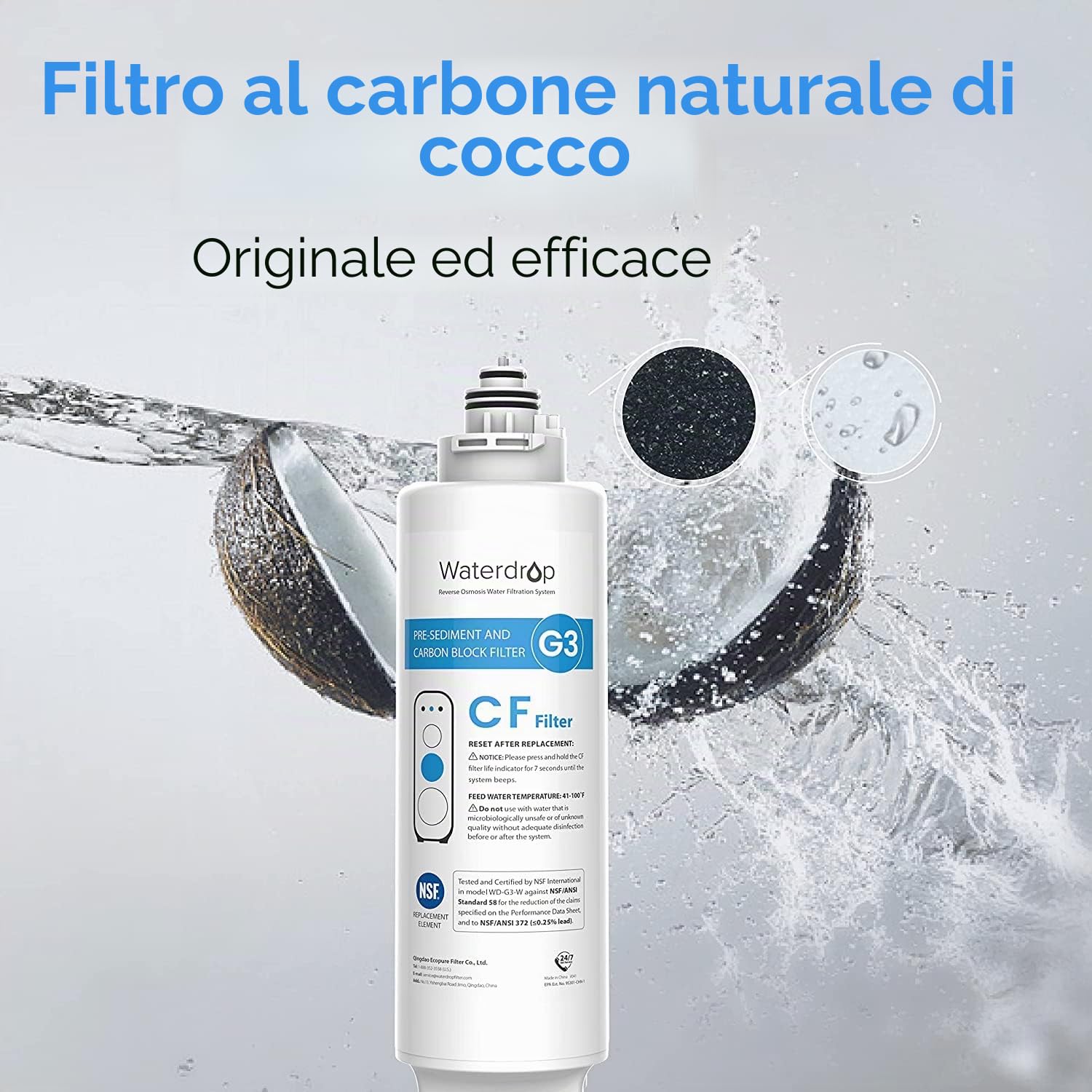 Waterdrop WD-G3-N1CF Filtro, Durata 6 Mesi, sostituzione per sistema ad osmosi inversa WD-G3-W