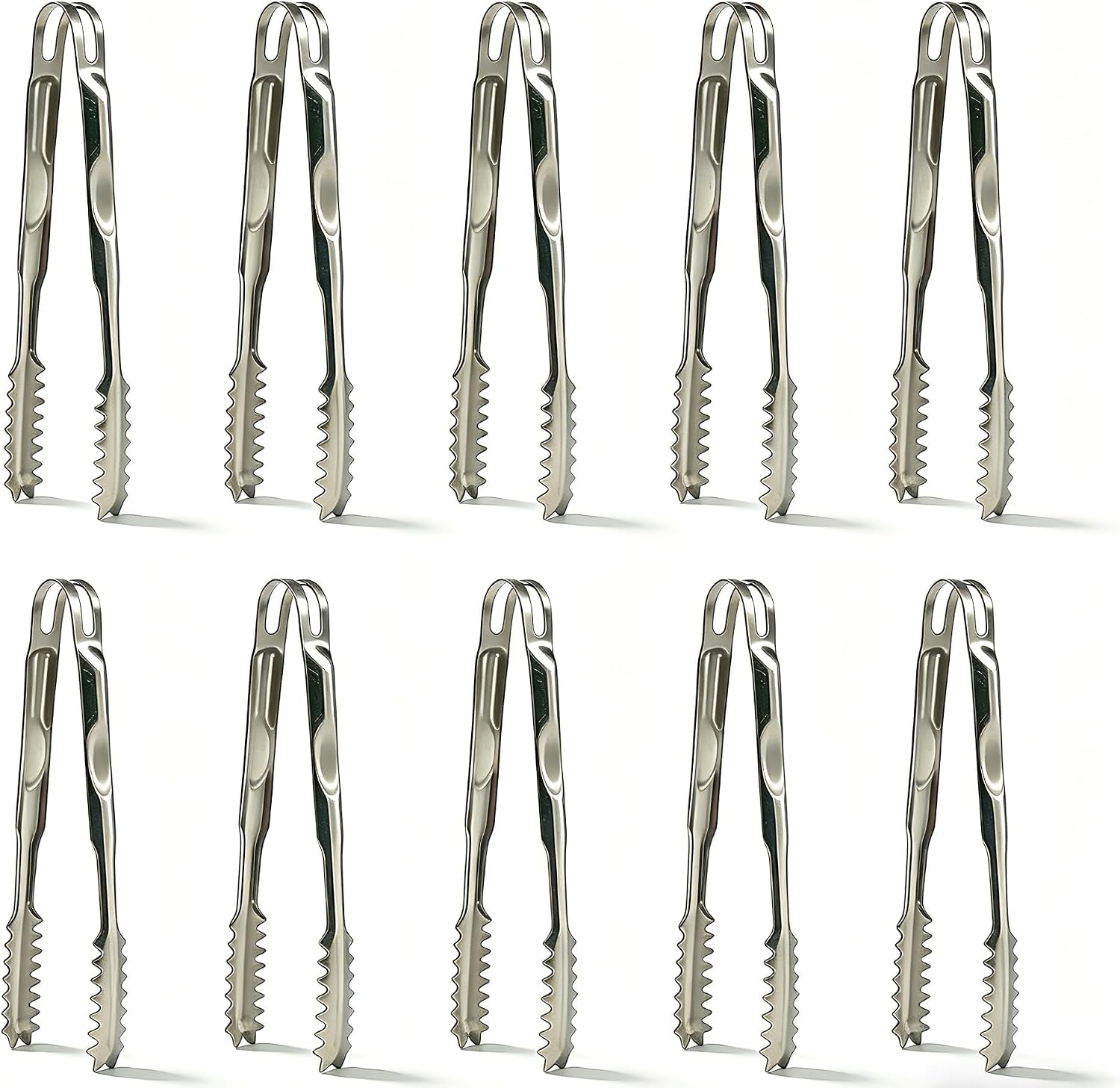 Stainless Steel Ice Tongs 7 Inch Professional Bar Tongs with Serrated Grip Teeth for Ice Cubes, Sugar, Salad Multi Purpose Serving Utensil for Kitchen, BBQ, Party, Home, Hotel & Bar Accessories (10)
