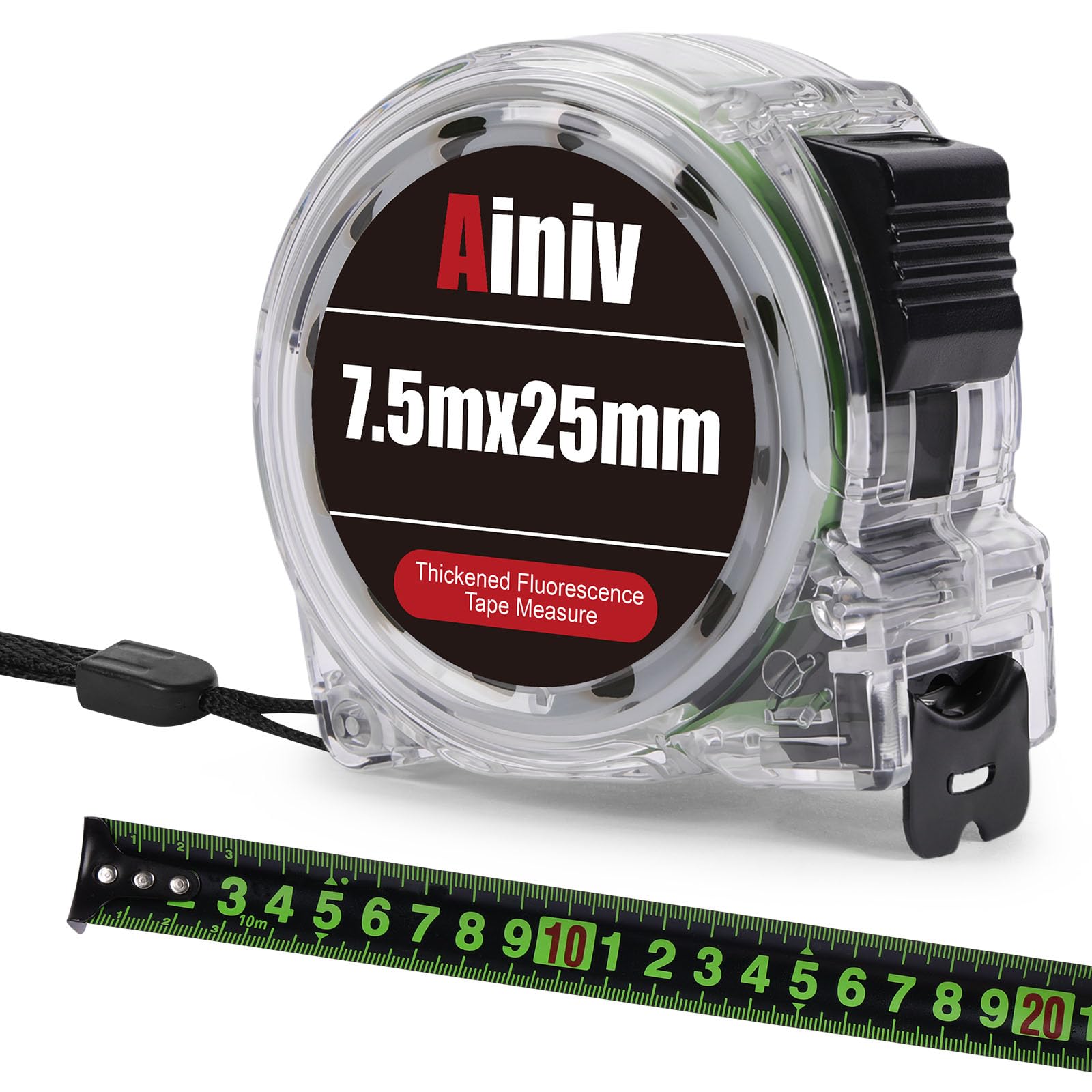 Ainiv 7.5M Tape Measure, Fluorescent Retractable Measuring Tape