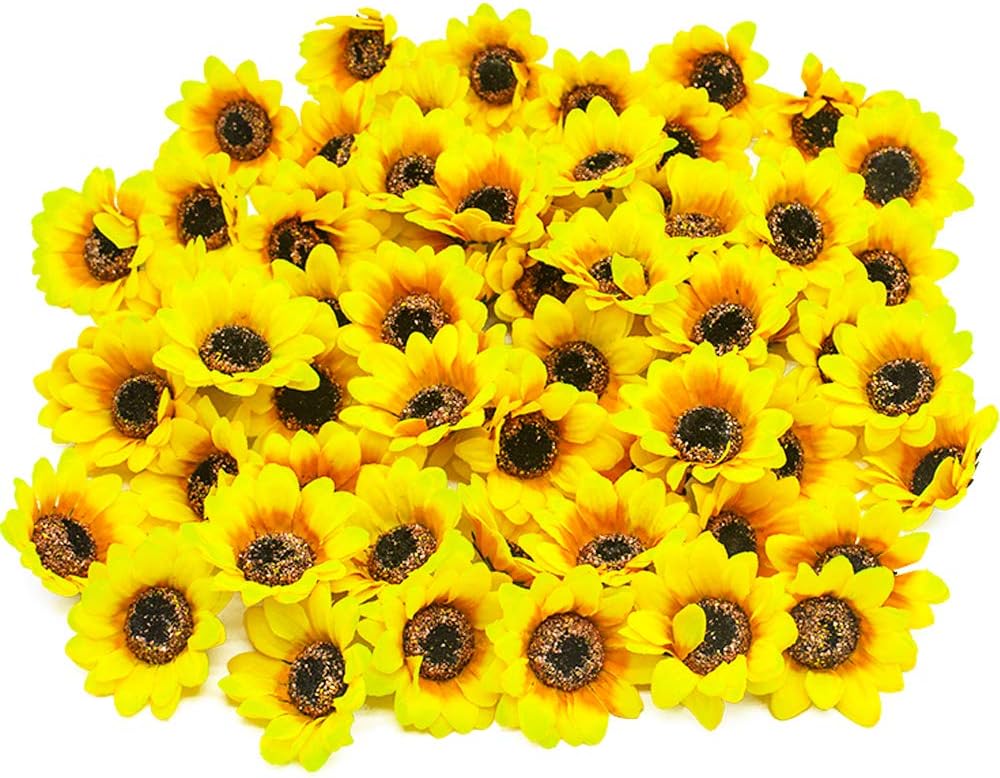 Artificial Silk Sunflower Heads, 50 Pcs Fake Sunflower 2.8" for Sunflower Wedding Fall Autumn Party Floral Wreath Accessories