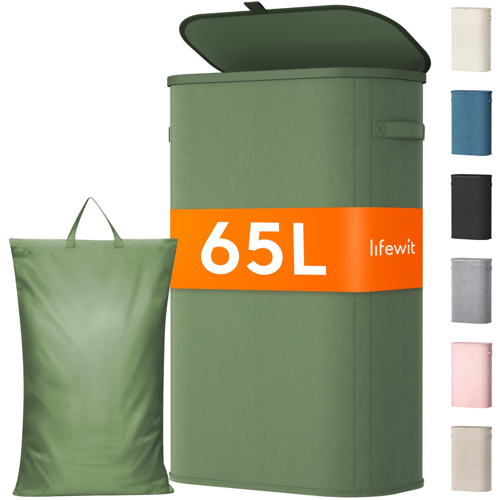 Lifewit 85L Laundry Basket with Lid, Large Laundry Hamper with Plastic Handles and Removable Bag, Foldable Tall Dirty Clothes Hampers for Laundry for Laundry Room, Bedroom, Bathroom, Dorm, Beige — view 40