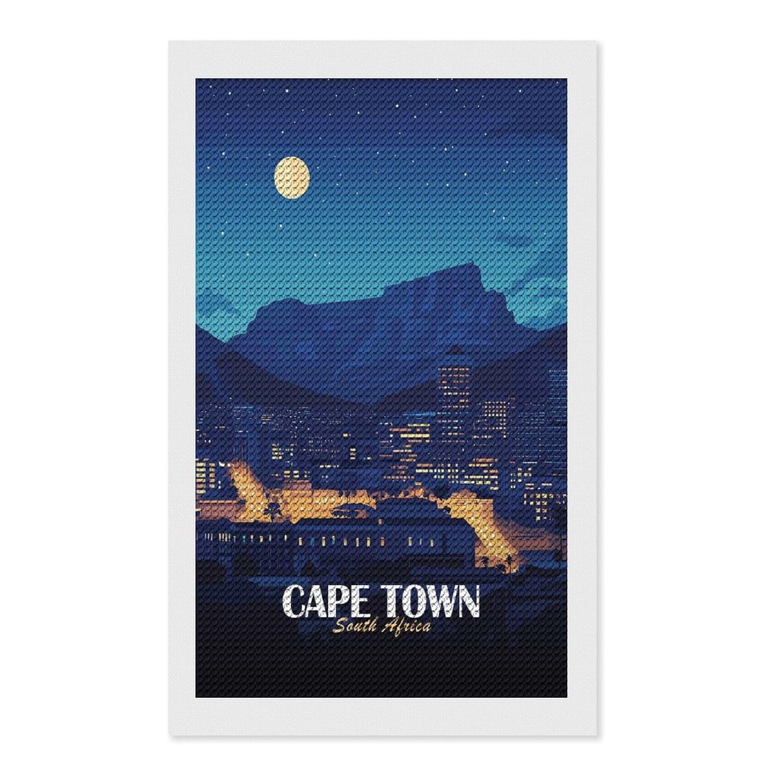 Junmoney Cape Town South Africa Nightscape Diamond Art Canvas 12"x20", for Adults, Printed Canvas, Home Wall Decor, Gift Idea, Mindful Craft Activity