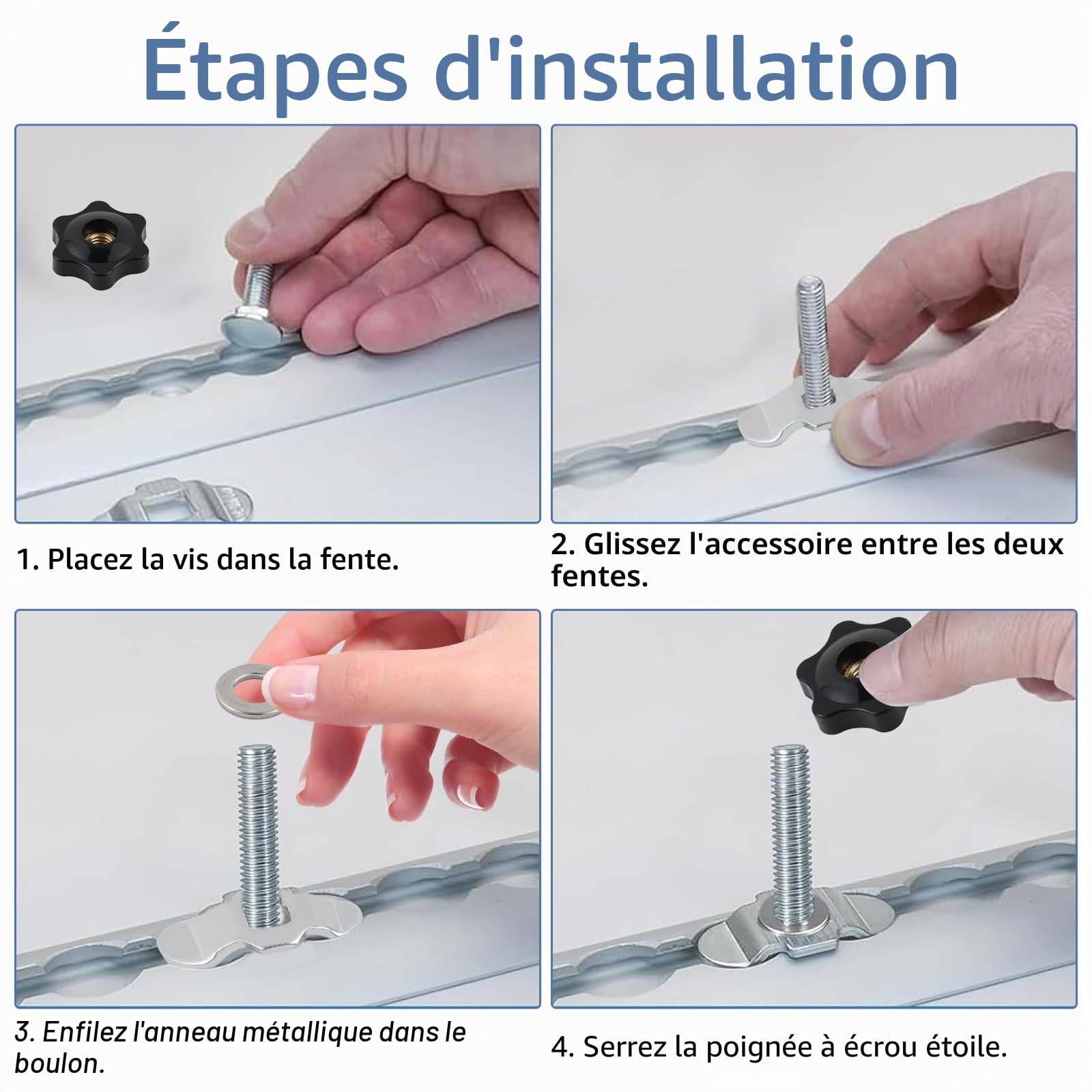 12 Pièces Connecteurs à Vis, M8 X 60mm Ferrures de Rechange Rail D'arrimage, Acier Galvanisé Ferrure D'extrémité Simples, 500 daN Fileté Accessoires de Fixation pour Rail en L