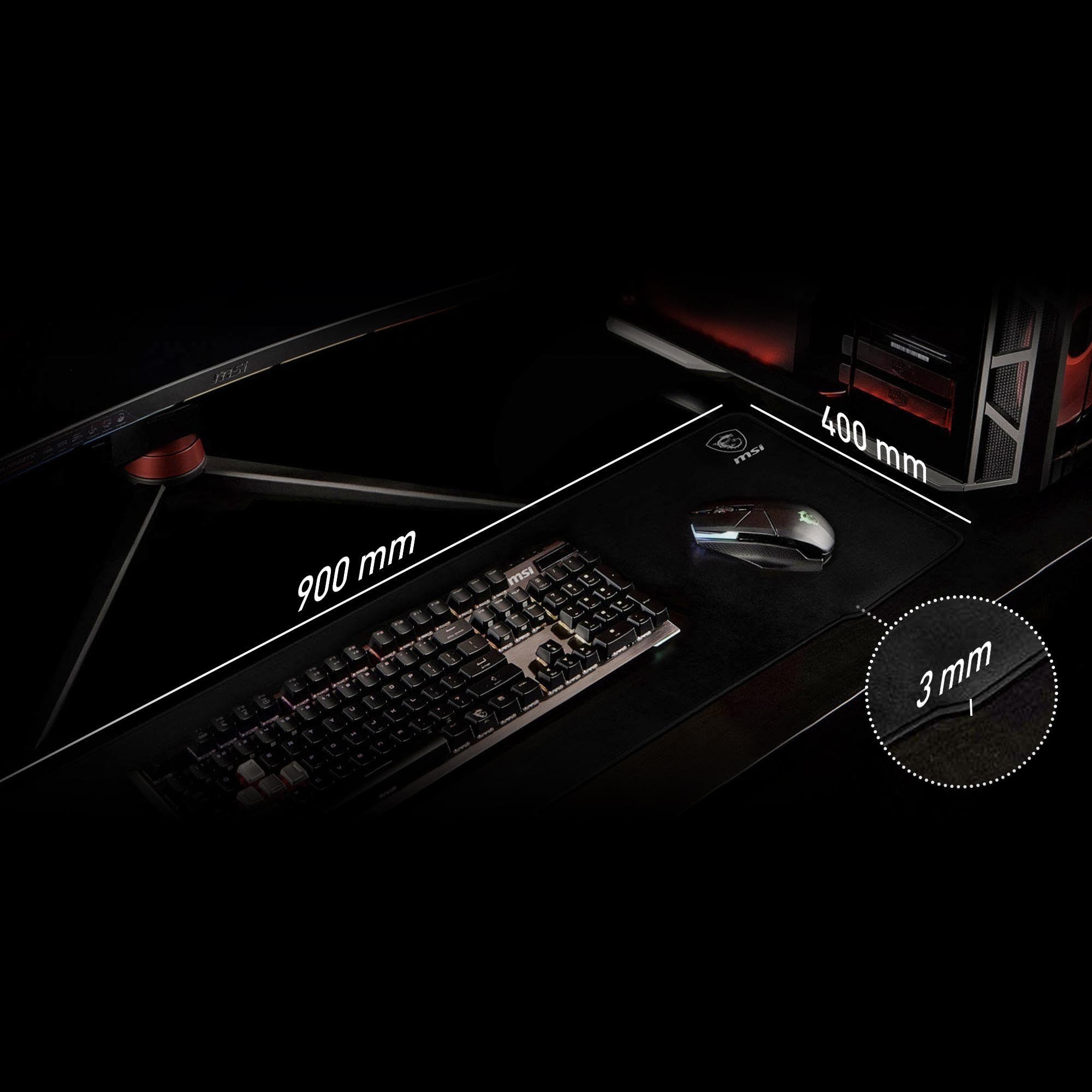 MSI AGILITY GD70 – Gaming Mouse Pad XXL esteso, superficie in tessuto da gioco tipo seta, bordi morbidi, base antiscivolo - 900 x 400 x 3 mm