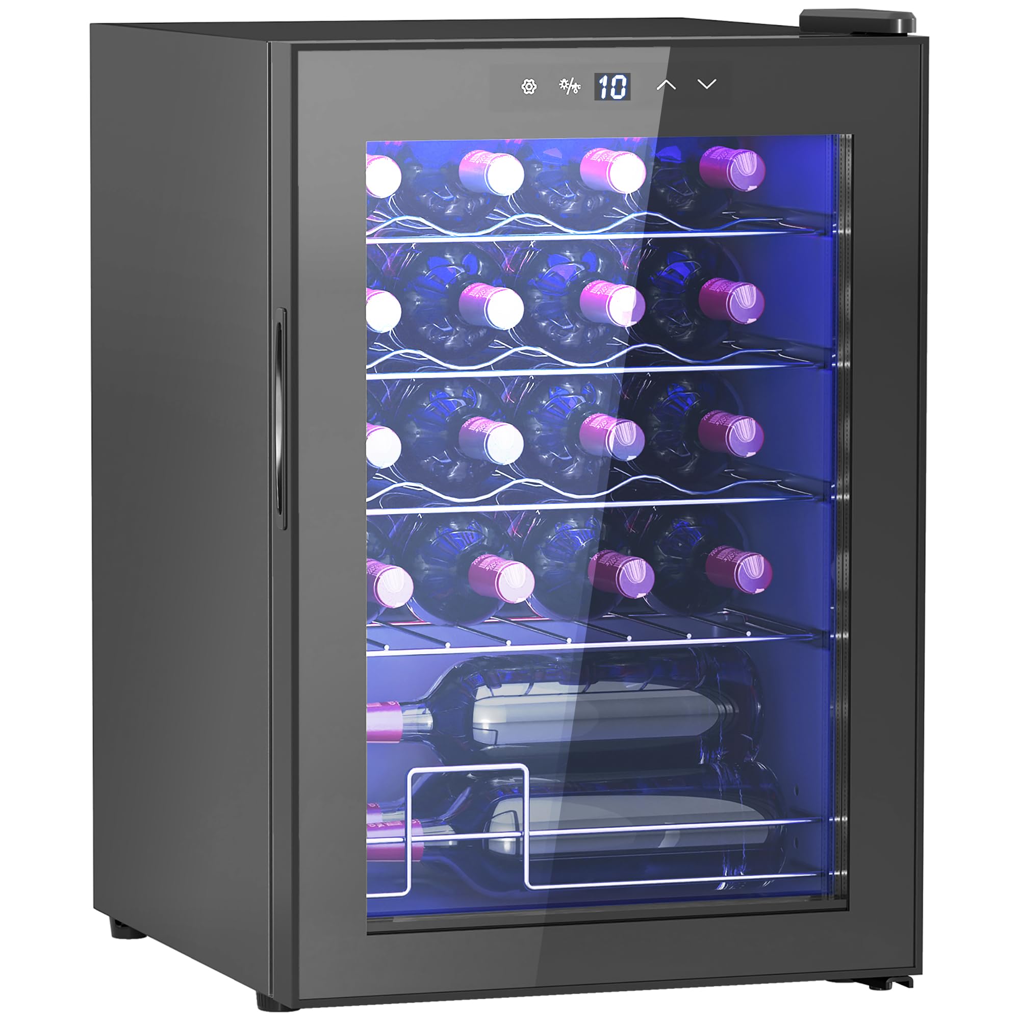 HOMCOM 42L Wine Cooler, 16 Bottles, 5-18° Freestanding Wine Fridge with Glass Door, LED Light, Temperature Control and Digital Touch Screen, Black — view 10