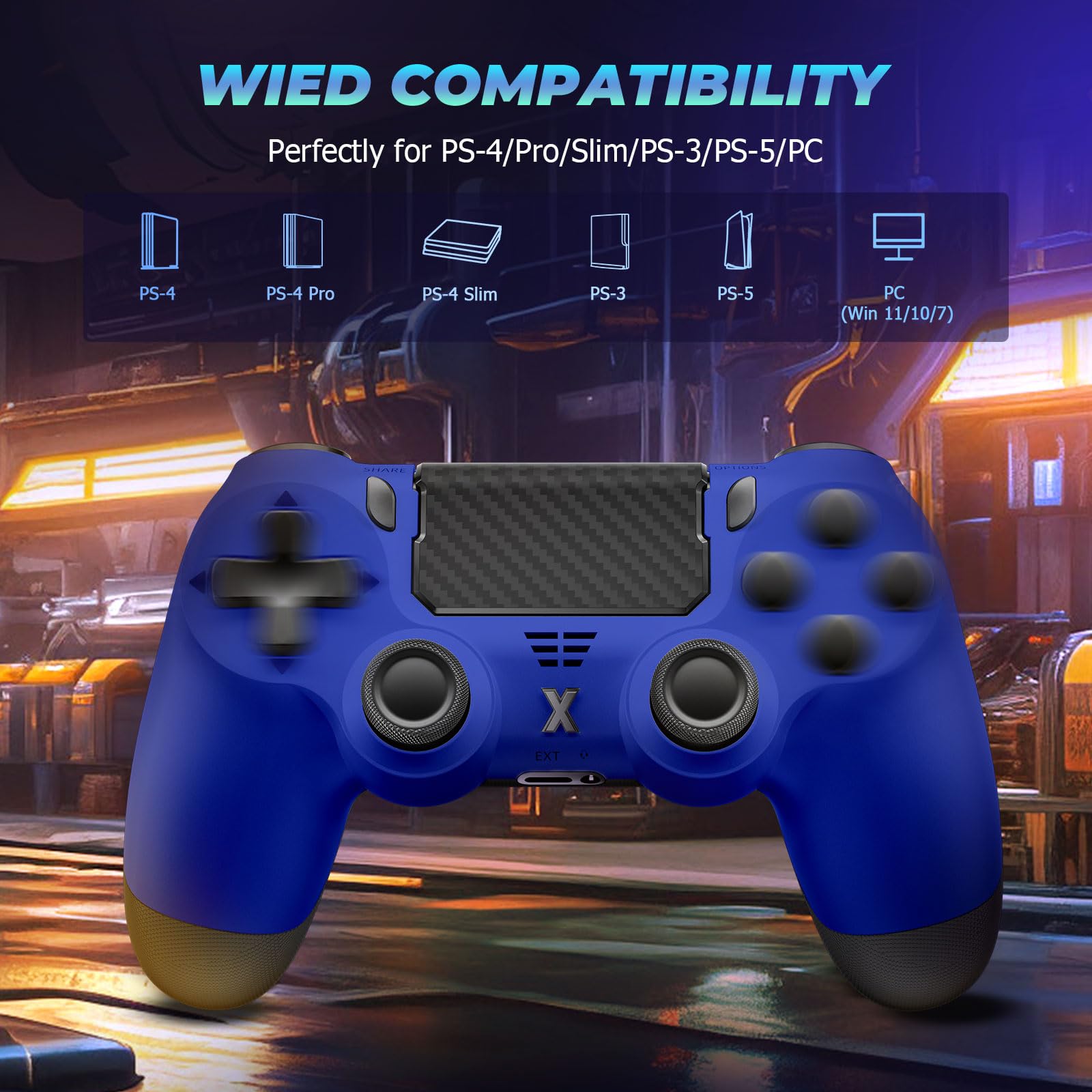 Glitfix Wireless Controller for P4, Game Controller for P4/Pro/Slim/PC, Bluetooth Gamepad Joystick with Vibration Touch Panel, Upgraded Six-Axis Sensor, 3.5mm Audio Jack (Dark blue) — view 2
