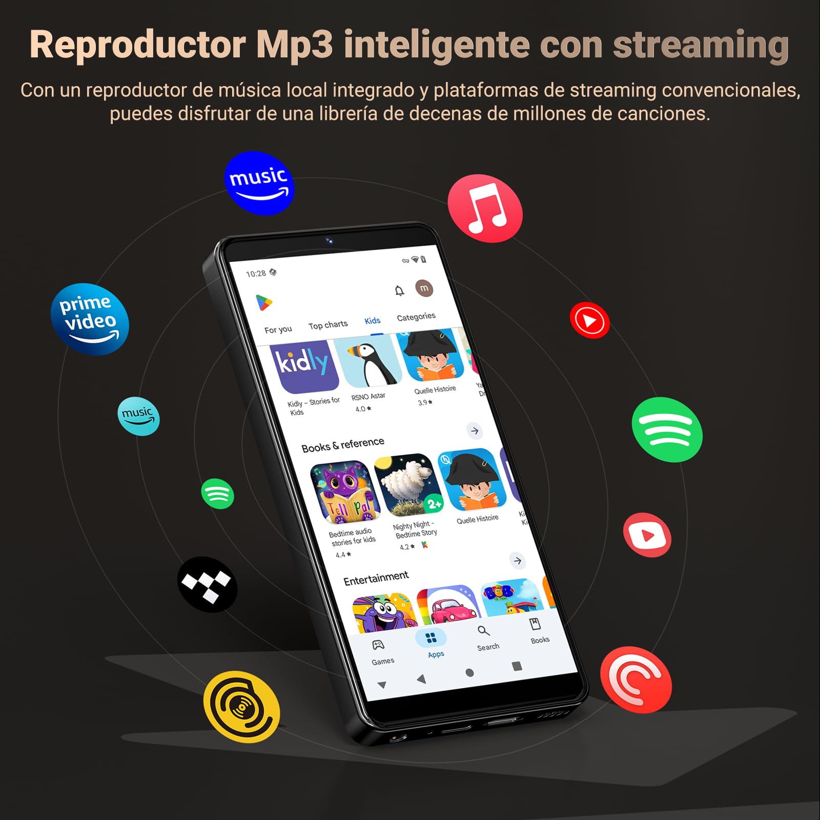 128GB Reproductor MP3 con WiFi Bluetooth y Cámara, RAM: 4GB, Oilsky Android 13.0 Spotify MP3 de Música con Altavoz, 5,5'' 1080P MP4 Player de Pantalla Táctil