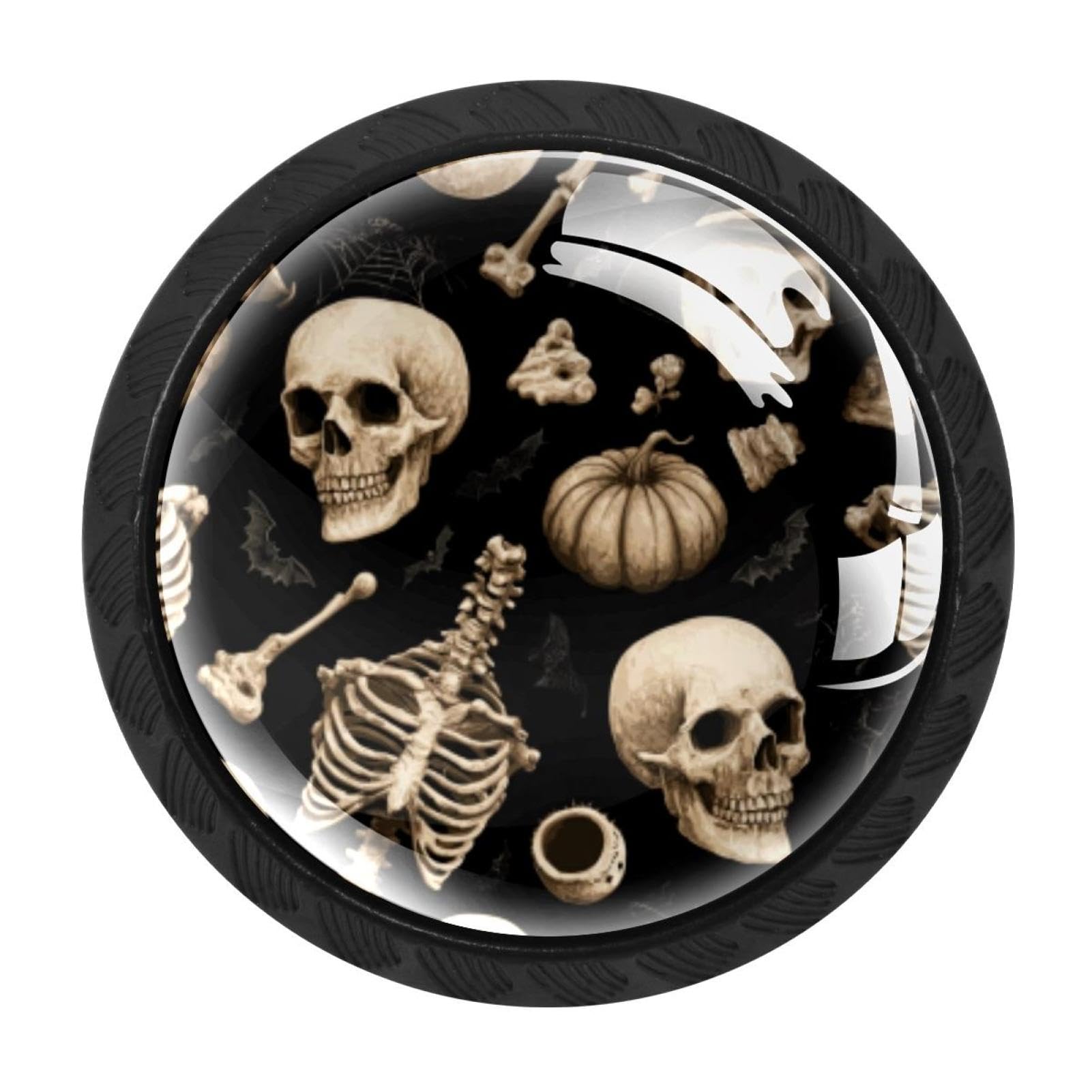 CHENZZZZ 4 Pieces Kitchen Cabinet Drawer Dresser Door Knobs Pulls Handles, Halloween Skeleton Pattern (3)