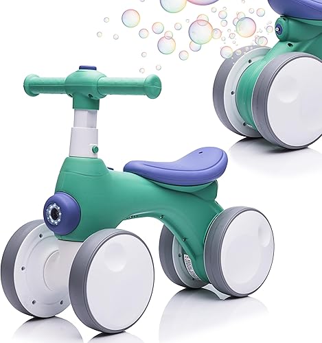 Bicicleta de equilibrio para bebés y niños pequeños con máquina de burbujas para niños de 1 año, bicicleta de equilibrio de 4 ruedas con fabricante