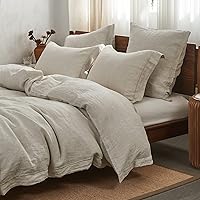 SimpleOpulence 100% French Flax Linen Duvet Cover Set King Size - Stone Washed Embroidery, Breathable Farmhouse Bedding 3PC