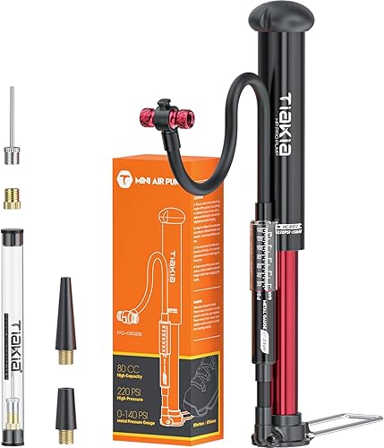 Miniatura 7 de Bomba de Bicicleta Tiakia con Medidor, Bomba de Bicicleta de Alta Presión, Bomba de Aire Manual Portátil de Alto Volumen Compatible con Válvulas