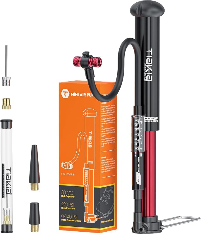 Bomba de bicicleta con manómetro, bomba de bicicleta de alta presión, bomba de aire manual portátil de alto volumen, compatible con válvulas Presta, Schrader, bomba de neumáticos de bicicleta de aluminio para bicicleta de carretera de montaña, cochecitos, pelotas