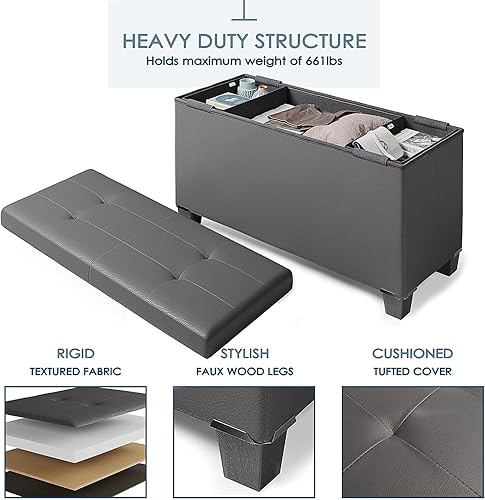 Miniatura 28 de Nestl Banco otomano de almacenamiento con contenedores de almacenamiento, banco de 30 pulgadas para dormitorio o sala de estar, máximo 660 libras,