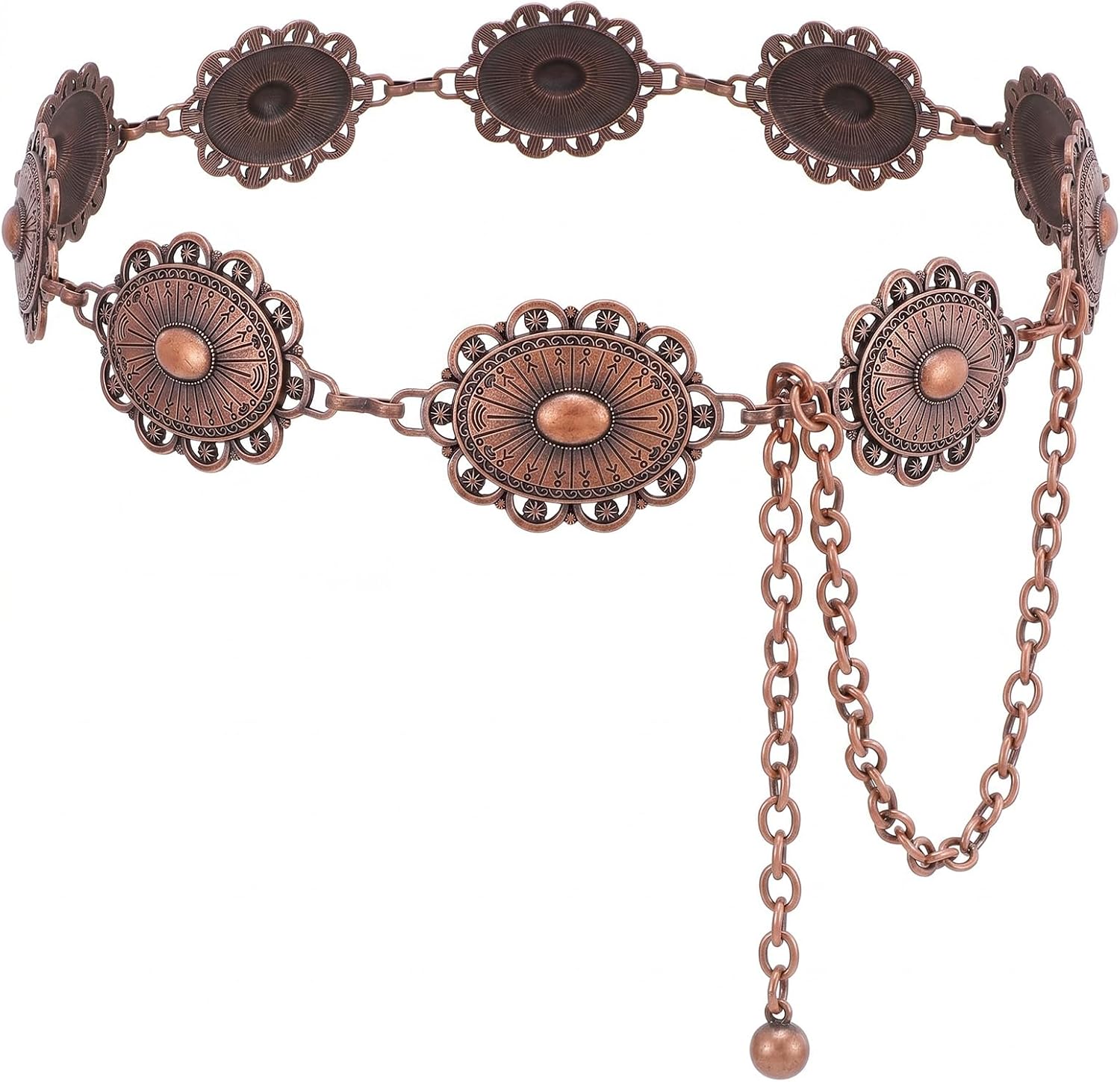 Boho chain belt for dresses jeans adjustable metal concho