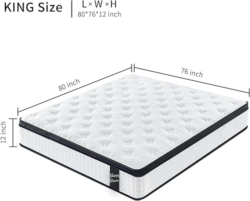 Miniatura 2 de Colchón tamaño King, colchones de 12 pulgadas en una caja, colchón híbrido de espuma viscoelástica de 7 zonas, resortes embolsados individuales para