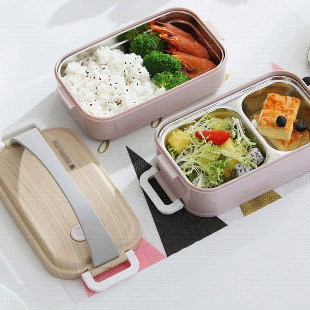 Pudełko na lunch Bento Boxes, szczelne dwuwarstwowe pudełko o dużej pojemności, oddychający zawór, izolacja wtrysku wody ，Pudełko na lunch(Pink,Double 1600ml)