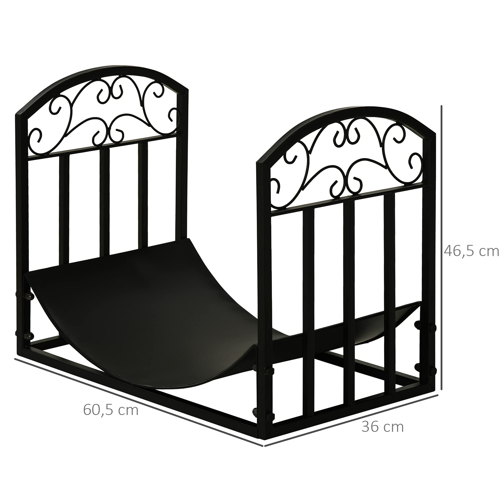 Outsunny Soporte para Leña Estante de Leña Leñero de Metal con Estante Curvo para Interior y Exterior 60,5x36x46,5 cm Negro
