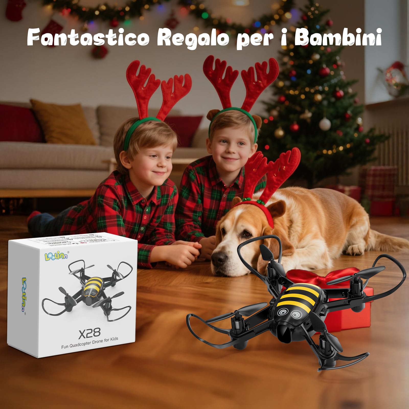 Loolinn | Drone per Regalo a Bambini - Design Divertente, Facile da Pilotare, Sicuro per Bambini, Acrobazie a 360°, Hub di Ricarica e Due Batterie Incluse (Idee Regalo)